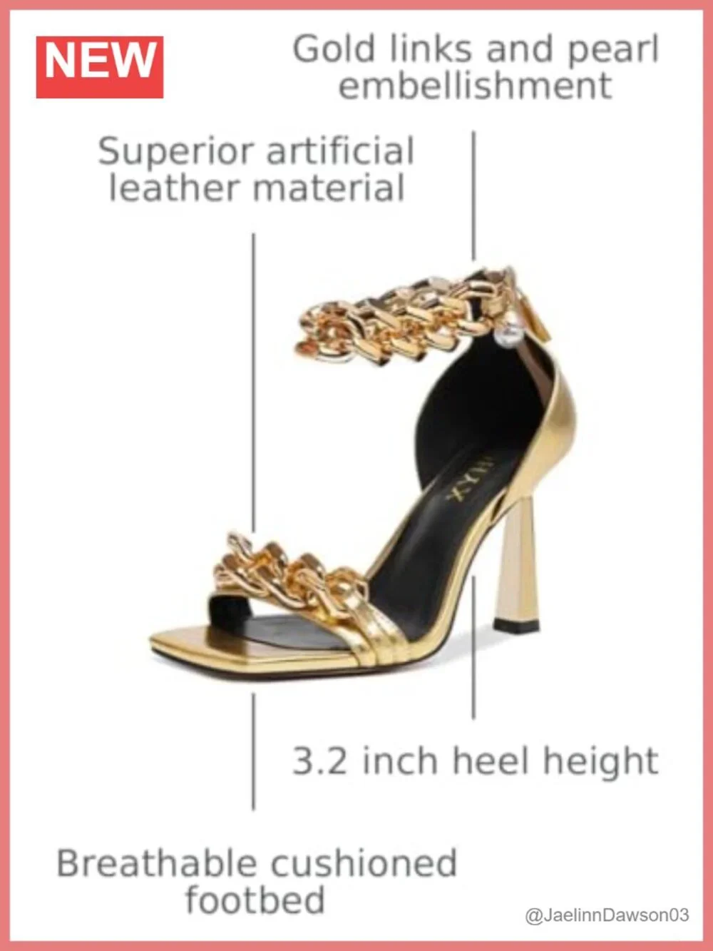 Women's Stiletto Heel Sandals Square Open Toe Chain and Pearl Accents